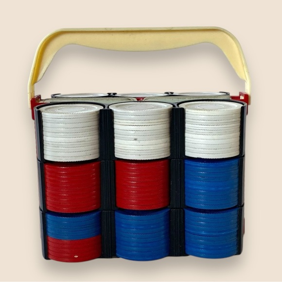 Vintage Happy Ante Plastic Poker Chip Caddy Poker Chips & Italian Playing Cards - Picture 3 of 10